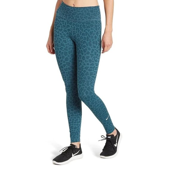 NWT Nike One Dri-FIT Green Leopard Glitter Leggings – Women’s M - Picture 4 of 8